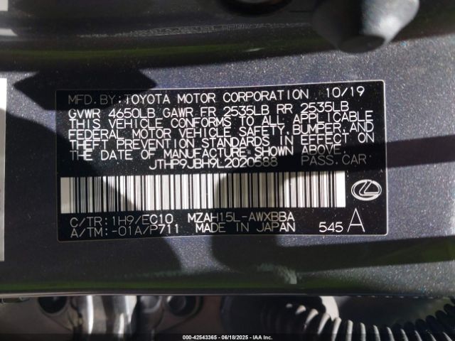 2020 LEXUS UX 250H JTHP9JBH9L2020588 Photo 8