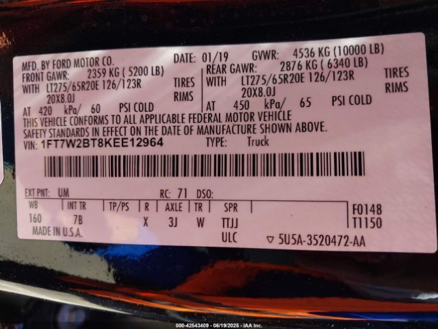 1FT7W2BT8KEE12964 Ford F-250