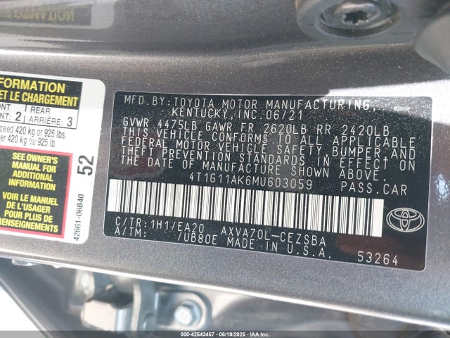 4T1G11AK6MU603059 Toyota a25a-fks