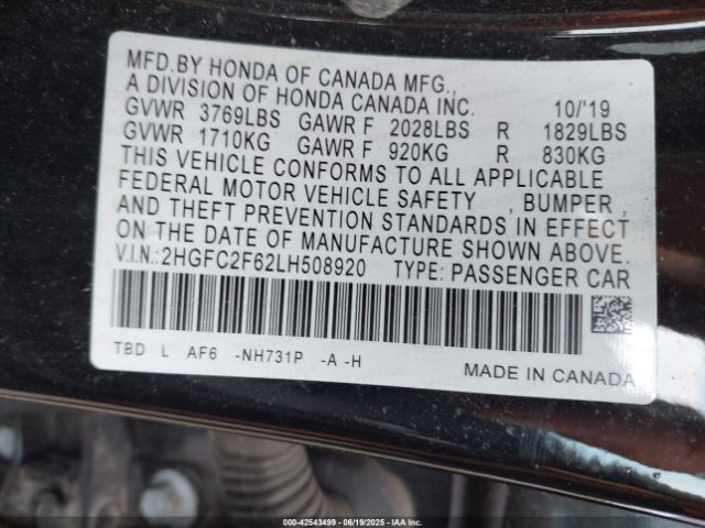 2020 HONDA CIVIC 2HGFC2F62LH508920 Photo 8