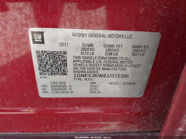 1GNEVJKW2JJ172399 Chevrolet lfy - spark ignited direct injection, atss, gen 1