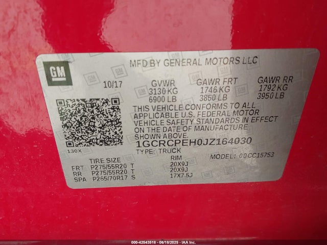1GCRCPEH0JZ164030 Chevrolet lv3 - gen 5, sidi, vvt: variable valve timing, e85 max, alum