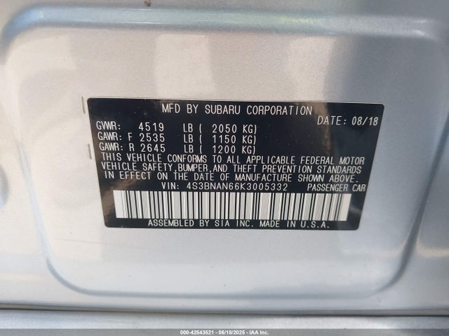 4S3BNAN66K3005332 Subaru u5