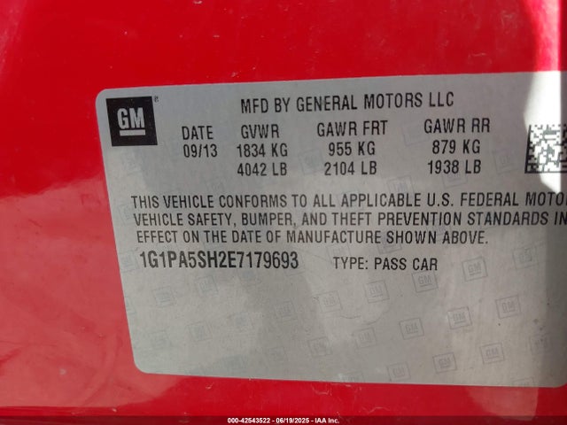 Chevrolet luw 2014 1G1PA5SH2E7179693 Image 9