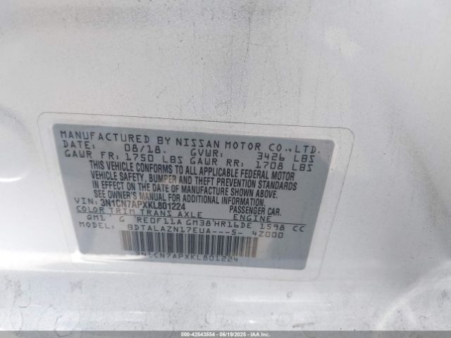 3N1CN7APXKL801224 Nissan 2019