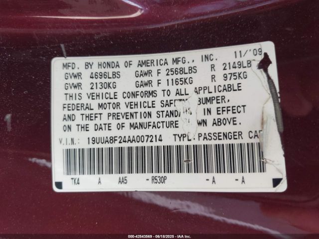 2010 ACURA TL 19UUA8F24AA007214 Photo 8