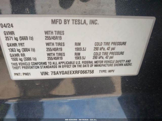 2024 TESLA MODEL Y 7SAYGAEEXRF066758 Photo 8