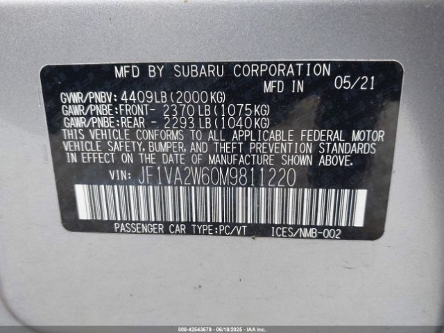2021 SUBARU WRX STI JF1VA2W60M9811220 Photo 8