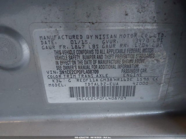 Nissan VERSA NOTE 2015 3N1CE2CP0FL408709 Image 9