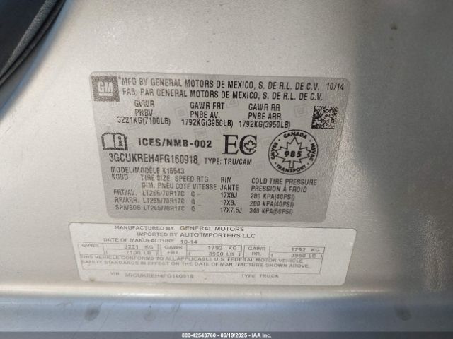 3GCUKREH4FG160918 Chevrolet lv3 - vvt, aluminum, e85 max