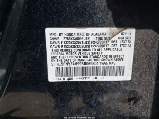 2011 HONDA PILOT 5FNYF4H99BB069804 Photo 8