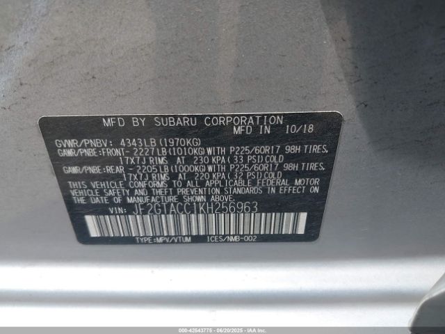 JF2GTACC1KH256963 Subaru naturally aspirated