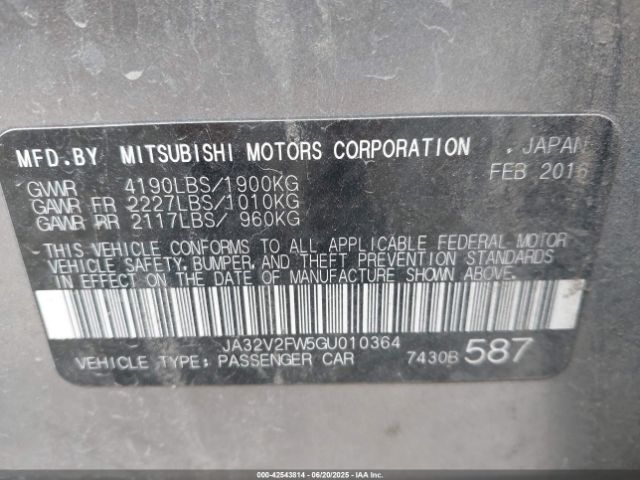 2016 MITSUBISHI LANCER JA32V2FW5GU010364 Photo 8