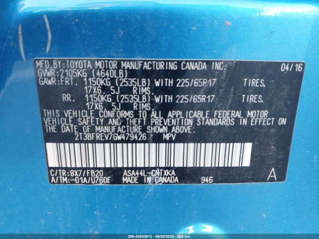2T3BFREV7GW479426 Toyota 2ar-fe
