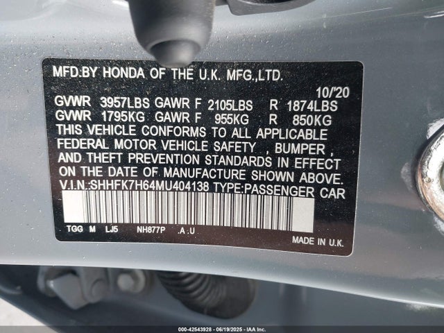 SHHFK7H64MU404138 Honda l15ba