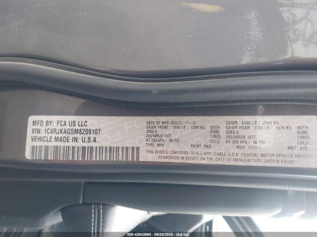 2021 JEEP GRAND CHEROKEE L 1C4RJKAG5M8209107 Photo 8