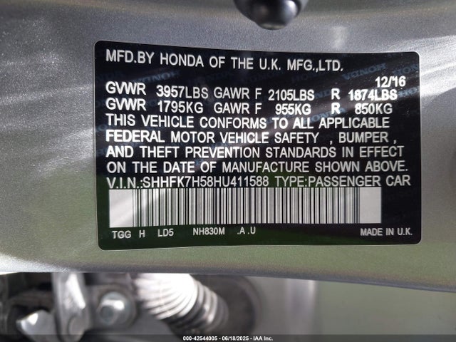 SHHFK7H58HU411588 Honda l15ba
