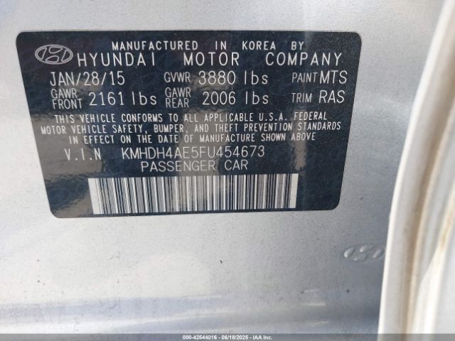 KMHDH4AE5FU454673 Hyundai ELANTRA SE