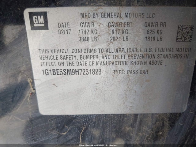 1G1BE5SM9H7231823 Chevrolet le2 -di: direct injection, vvt: variable valve timing, gen, alum