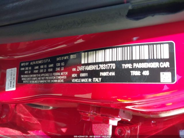 2020 ALFA ROMEO GIULIA ZARFAMBN1L7631770 Photo 8