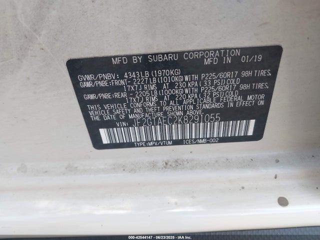 Subaru naturally aspirated 2019 JF2GTAEC2K8291055 Image 9