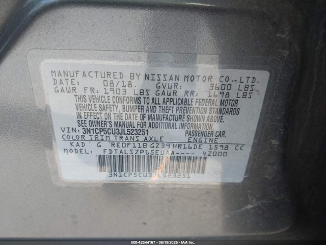 3N1CP5CU3JL523251 Nissan 2018