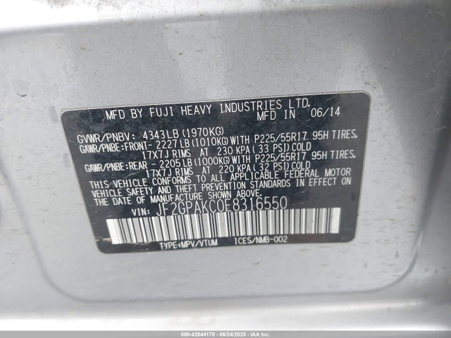 JF2GPAKC0E8316550 Subaru 2.0l na