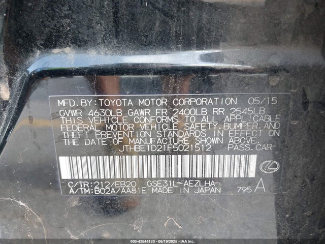 Lexus 2gr-fse 2015 JTHBE1D21F5021512 Image 9