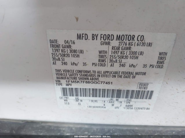 1FM5K7F88GGC77451 Ford 2016