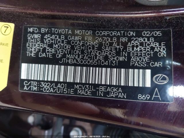 2005 LEXUS ES 330 JTHBA30G055104131 Photo 8