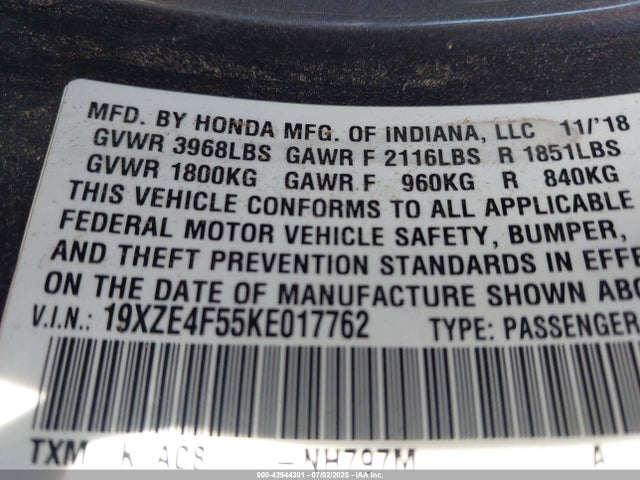 Honda leb6 2019 19XZE4F55KE017762 Image 9