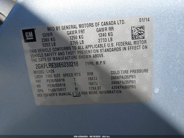 2GKFLRE38E6230218 GMC lfx - vvt, e85 max, aluminum
