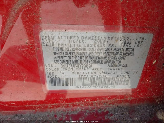 Продаж на аукціоні авто 2015 Nissan Sentra Sr, vin: 3N1AB7AP4FY228698, номер лоту: 42544307