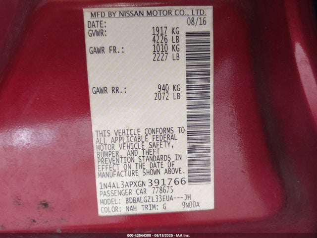1N4AL3APXGN391766 Nissan 2016
