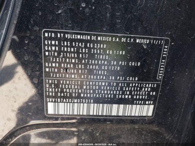 3VV1B7AX0JM075316 Volkswagen 2018