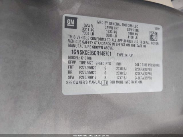 2012 CHEVROLET TAHOE 1GNSKCE05CR148701 Photo 8