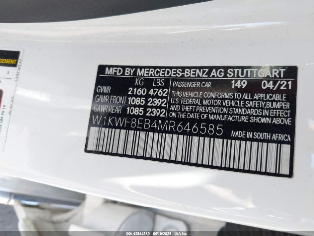2021 MERCEDES-BENZ C 300 W1KWF8EB4MR646585 Photo 8