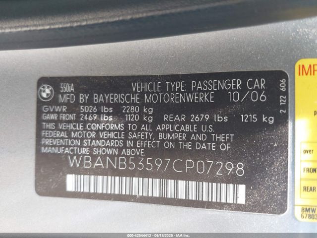 2007 BMW 550I WBANB53597CP07298 Photo 8
