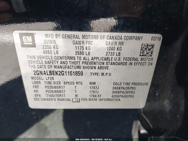 Chevrolet lea - e85 max, aluminum 2016 2GNALBEK2G1161859 Image 9