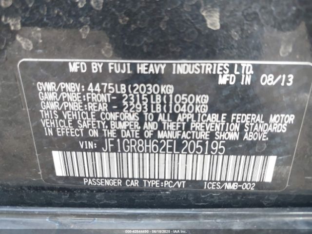 2014 SUBARU IMPREZA WRX JF1GR8H62EL205195 Photo 8