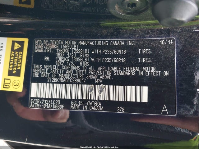 Lexus 2gr-fe 2015 2T2BK1BA6FC288017 Image 9
