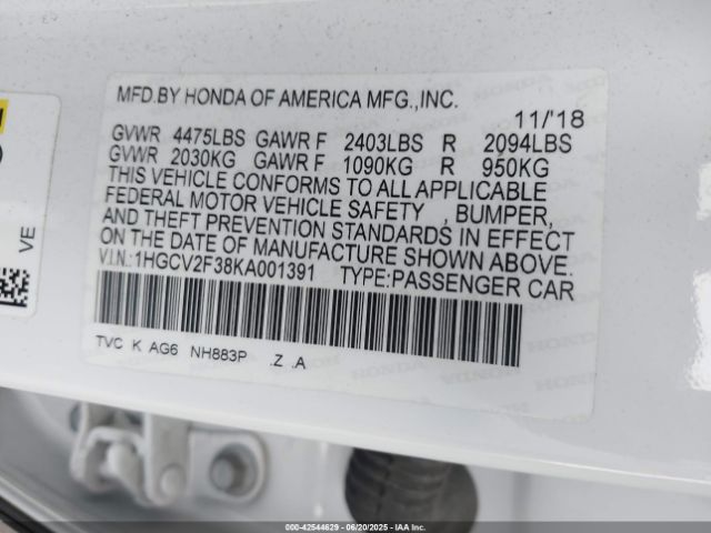 1HGCV2F38KA001391 Honda k20c4