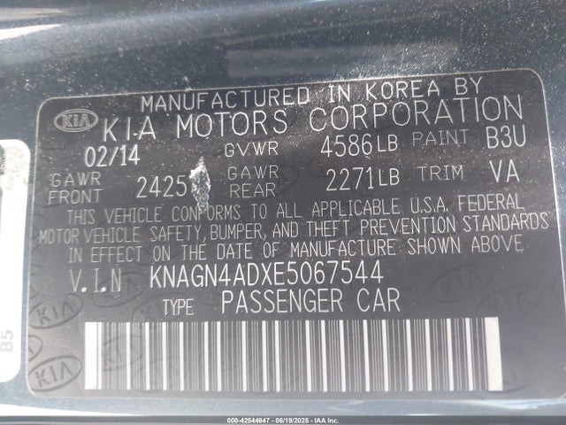 KNAGN4ADXE5067544 KIA dohc mpi theta ii