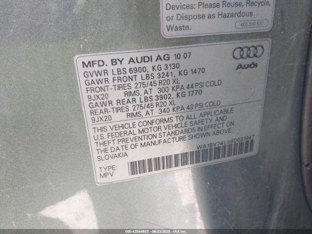2008 AUDI Q7 WA1BV74L98D031947 Photo 8