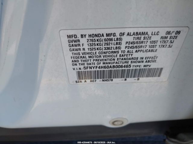 2010 HONDA PILOT 5FNYF4H60AB006465 Photo 8