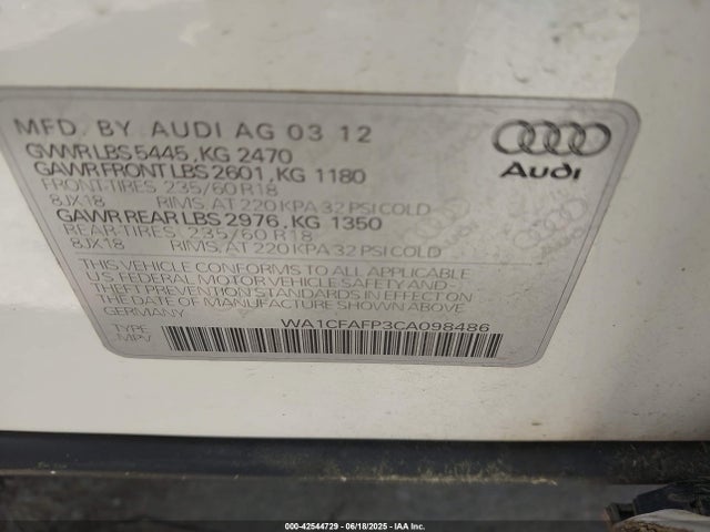 2012 AUDI Q5 WA1CFAFP3CA098486 Photo 8