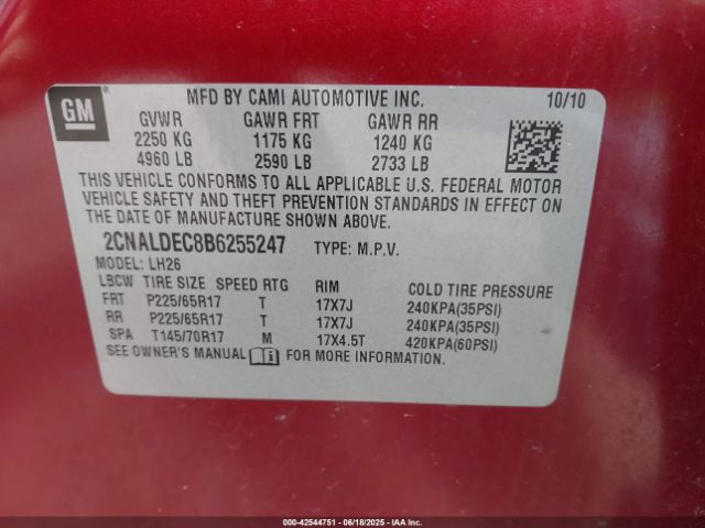 2011 CHEVROLET EQUINOX 2CNALDEC8B6255247 Photo 8