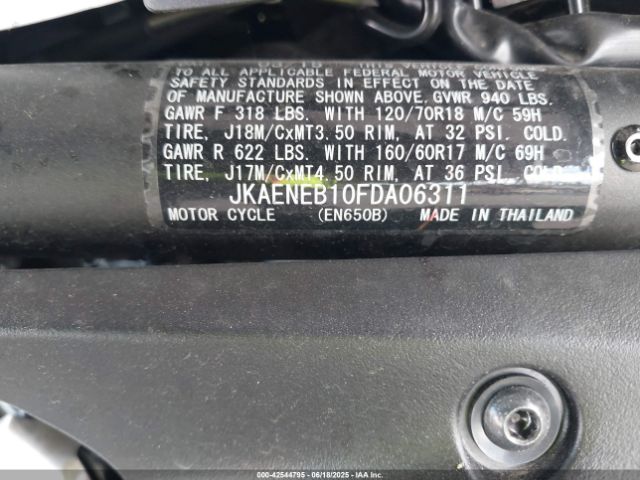 2015 KAWASAKI EN650 JKAENEB10FDA06311 Photo 9