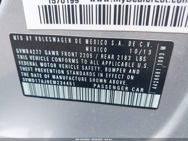 3VWD17AJ6EM234451 Volkswagen 2014