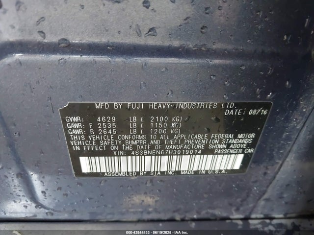 4S3BNEN67H3019014 Subaru u4